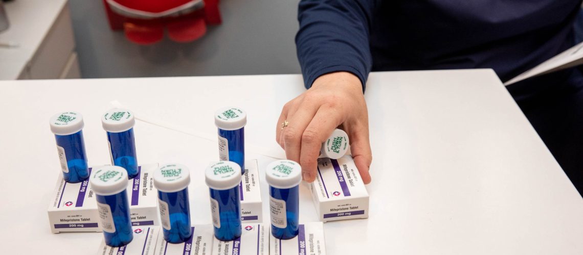The abortion pills mifepristone and misoprostol are packaged at Dr. Rachna KaulÕs clinic, Maitri Wellness, to be mailed to patients, in Ridgewood, N.J., April 18, 2023. (Jackie Molloy/The New York Times)
